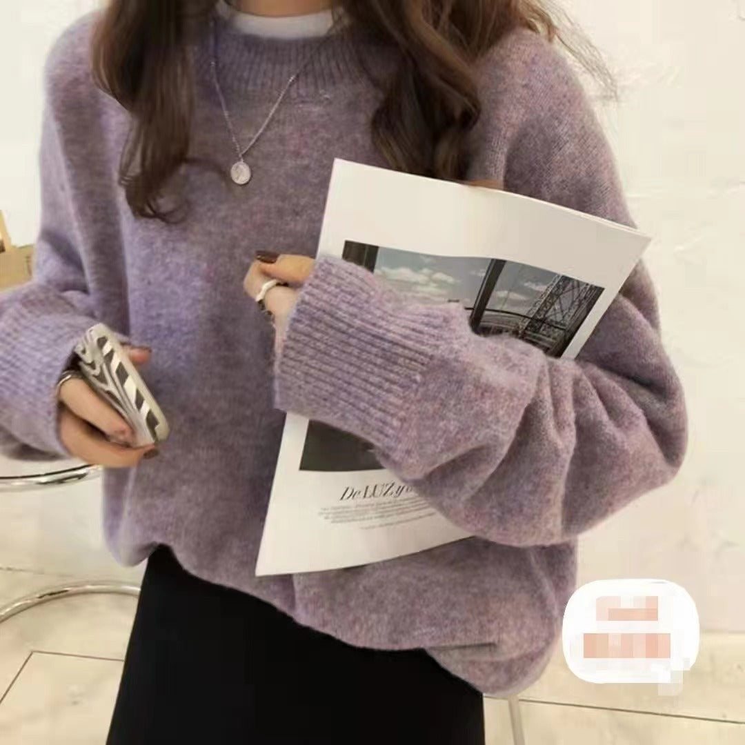 2024Solid Color Knitwear Pullover Women's Autumn and Winter New Soft Glutinous Loose Outer Wear Gentle Inner Bottoming Shirt