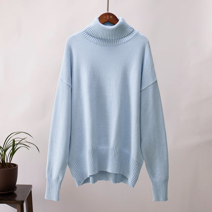 Turtleneck Sweater for Women Autumn and Winter Loose Sweater Classic Versatile Solid Color Pullover Sweater