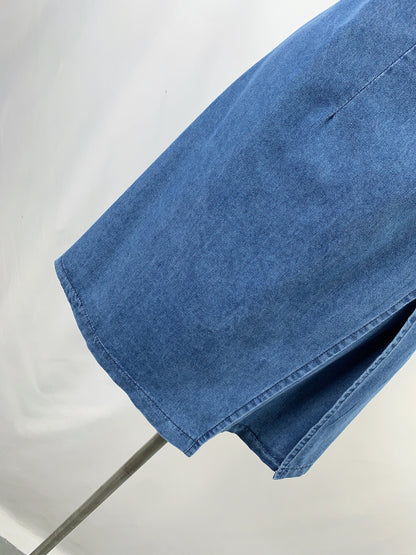 Women's Blue Denim Short Sleeve Shirt Dress with Belt Front Slit Midi Length Plus Size M L XL XXL 3XL 4XL