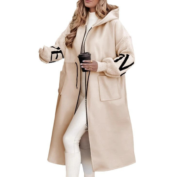 Long  Hooded Windbreaker Sweater Coat New   for Women Autumn and Winter