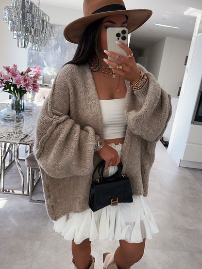 Womens Oversized Cardigan Sweaters 2025 Fall Long Lantern Sleeve Knit Open Front Lightweight Sweater Knitwear Womenswear