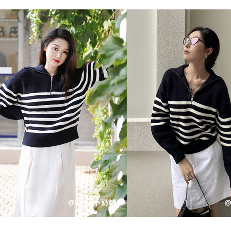 Paired Wool Blend2024New Autumn and Winter Sweaters Women's Striped High Neck Thickened PulloverCOSWind