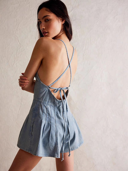 Dazed Denim Romper Shorts Women's Loose Denim Jumpsuit