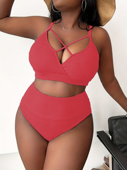 bathing suits for large bust  Plus Size  Sexy Plus Size  Strap High Waist Bikini Swimsuit - Seldom Seen Styles