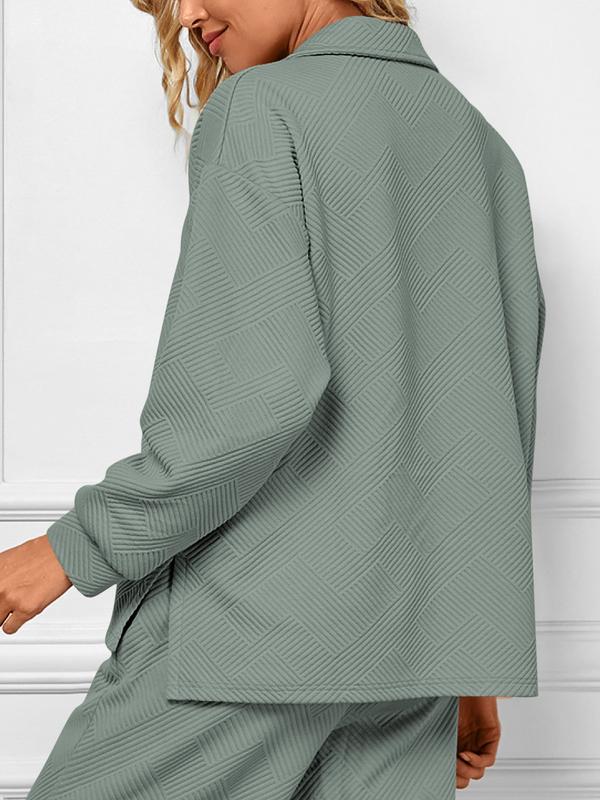 Women 2-Piece Outfit 2025 Fall Winter Lapel V Neck Long Sleeve Pullover and Wide Leg Pants Lounge Sets Pockets #Outdoorfun - Seldom Seen Styles