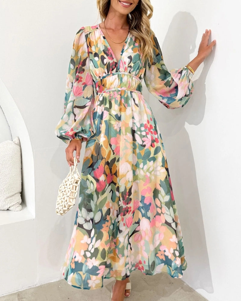 Women's Elegant Floral Maxi Dress - Boho Long Flowy Summer Dress with V-Neck, Lonesleeve Beach Wedding Guest Sundress for Women - Seldom Seen Styles