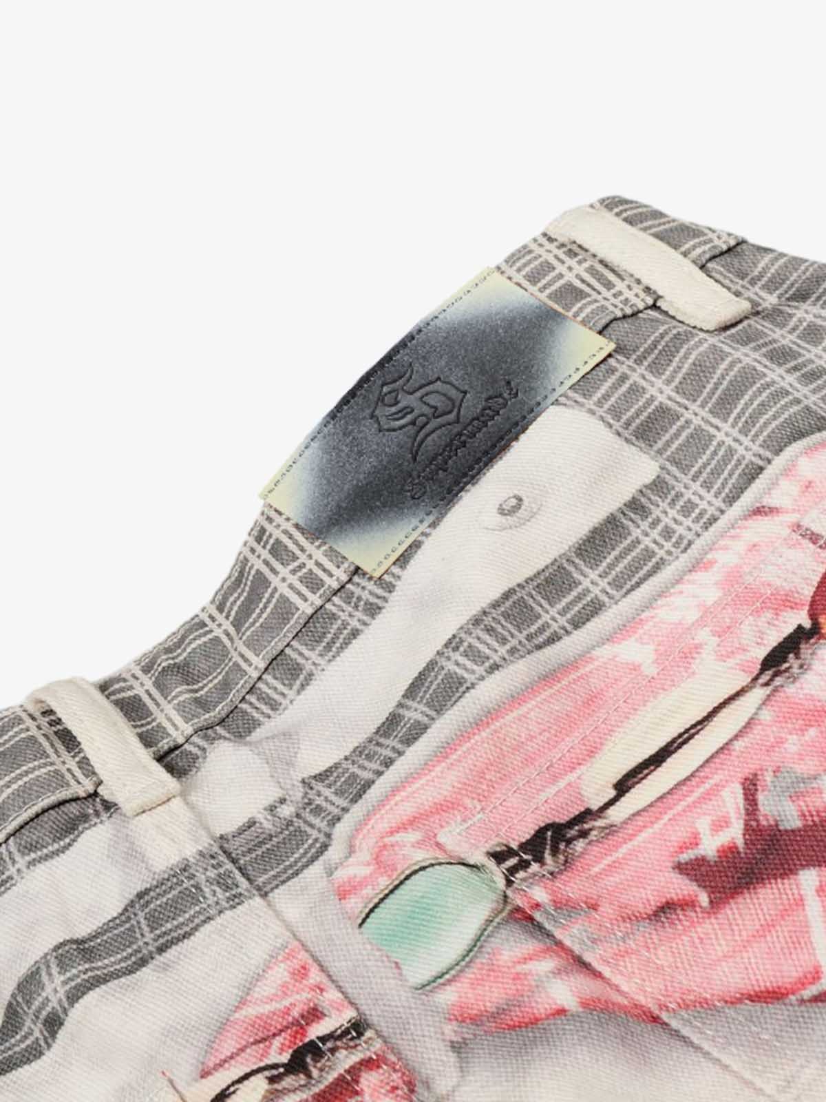 Printed Patchwork Waist Graphic-Drape Barrel Jeans - Seldom Seen Styles