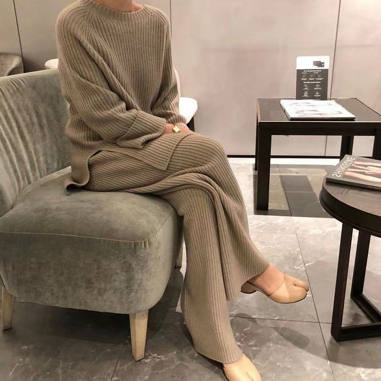 2024Autumn and Winter New Women's Clothing Fashionable Stylish Youthful-Looking Two-Piece Set Pants Knitted Sweater Straight-Leg Pants Suit Women's