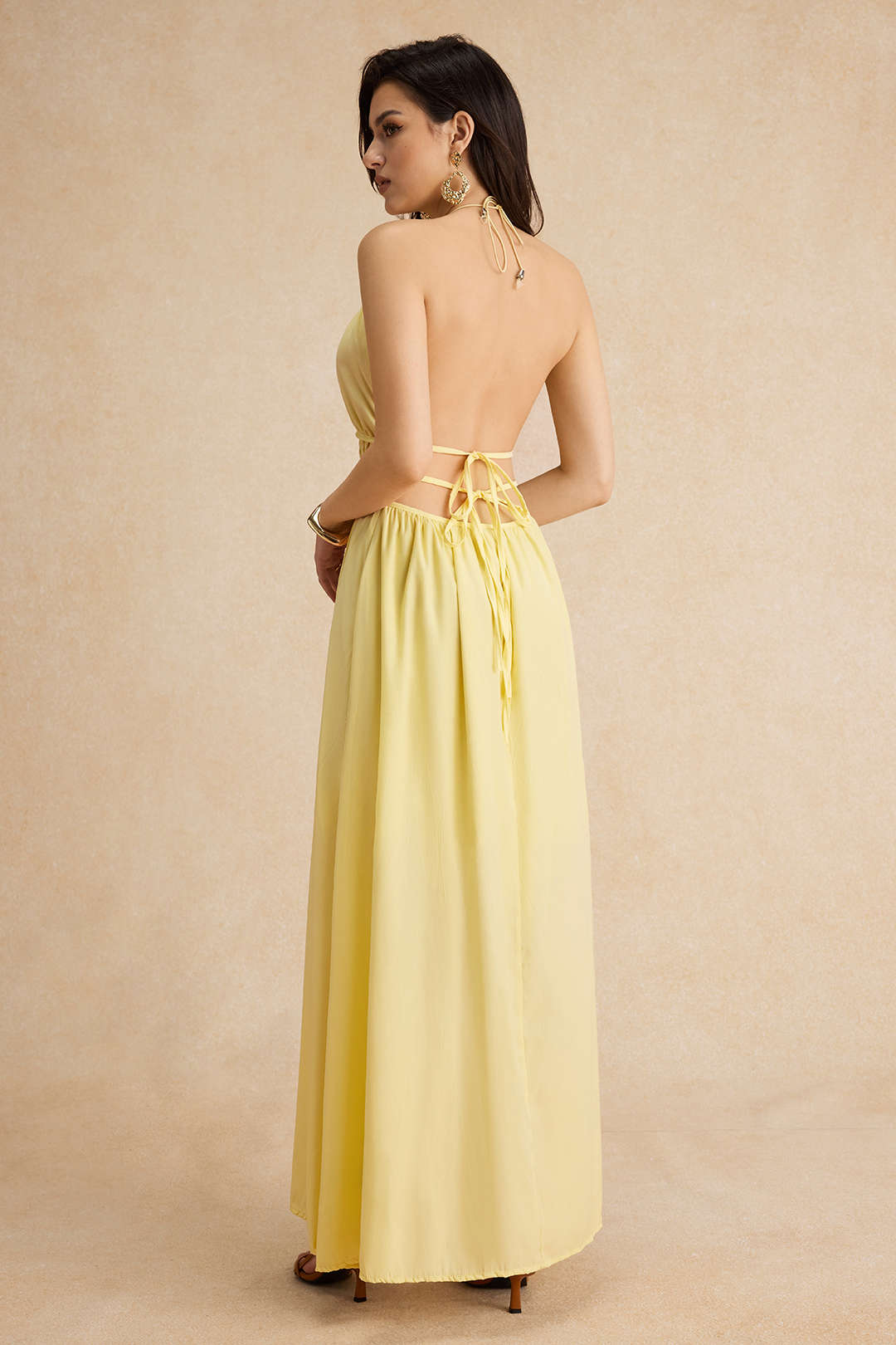 Women's Halter Neck Cut Out Sleeveless Maxi Dress Fitted Bodycon Rayon Blend Party Dress for Wedding Guest Date Night Summer Vacation - Seldom Seen Styles