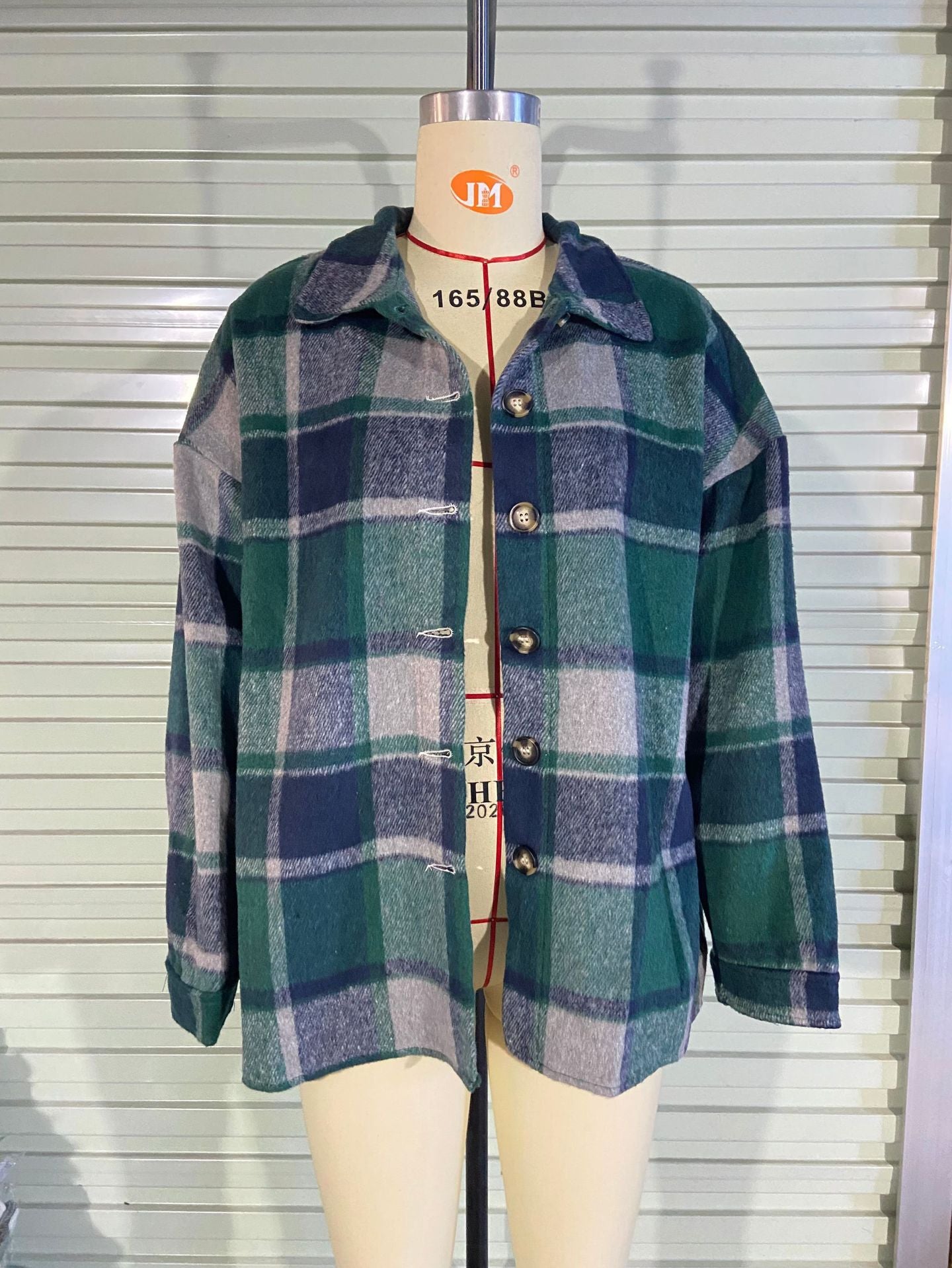 European and american hot2024ebay Amazon wish Autumn and Winter New Fashion Large Plaid Shirt Women's Woolen Coat