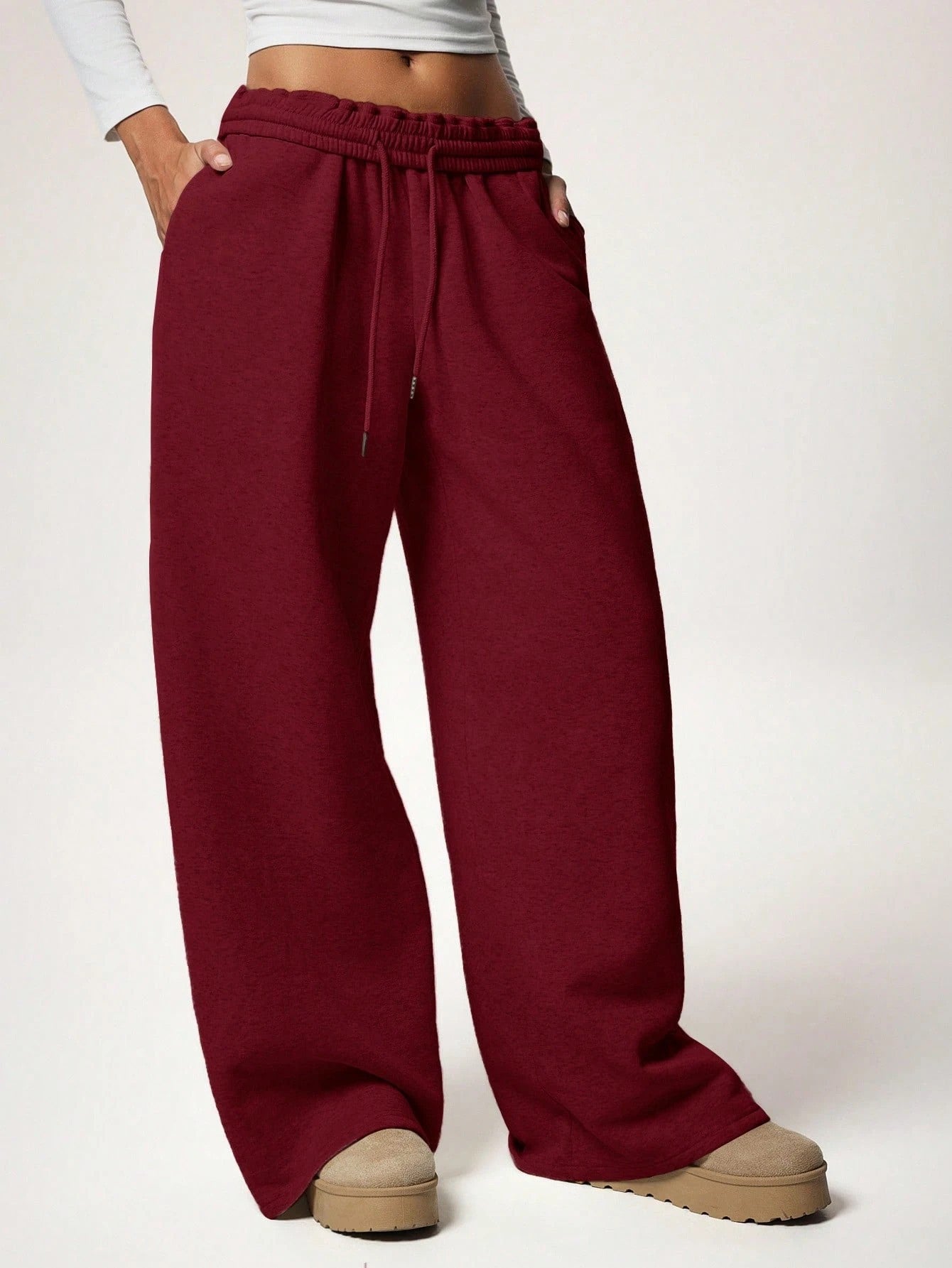 Women's Fleece Lined Sweatpants Winter Warm Wide Leg Sweat Pants Baggy Casual Pants with Pockets - Seldom Seen Styles