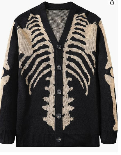 Damen-Cardigan mit Skelett-Print und überschnittenen Schultern, lässige Halloween-Strickmode mit langen Ärmeln und offener Vorderseite für Herbst und Winter, Damenbekleidung für den Alltag, Cardigans für Damen, Strickjacken
