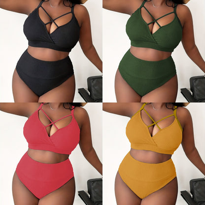 bathing suits for large bust  Plus Size  Sexy Plus Size  Strap High Waist Bikini Swimsuit - Seldom Seen Styles