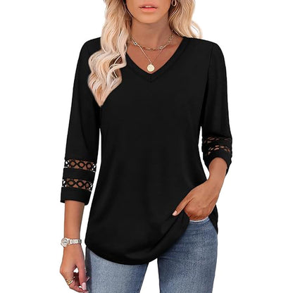 3/4 Length Sleeve Womens Tops Dressy Casual Blouses for Women 2025 Trendy V Neck T Shirts Summer Clothes - Seldom Seen Styles