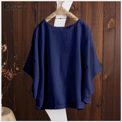 Solid Oversized Batwing Sleeve Loose Plus Size Top Casual Blouses Summer Essential Chic Top outfits Minimalist Feminine Womenswear casual outfits women cute summer outfit
