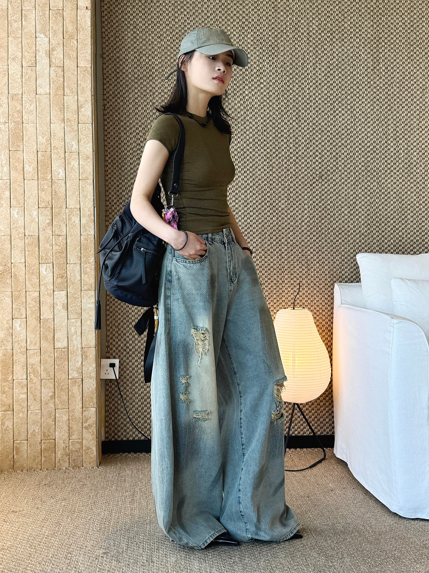 Women's Ripped Wide Leg Baggy Jeans High Waist Distressed Denim Pants Street Style Y2K Casual