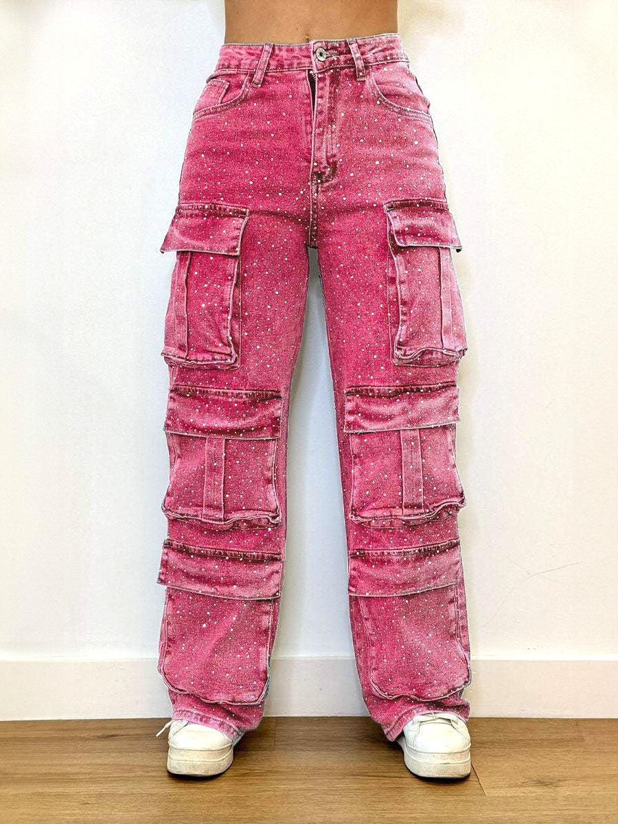 Luxe Sparkle Pocket Cargo Jeans - Seldom Seen Styles