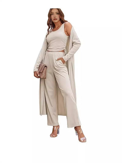 Cozy New Ekouaer Women's 3 Piece Knit Lounge Set Long Sleeve Cardigan Sleeveless Top Pants Sweatsuit S-XXL