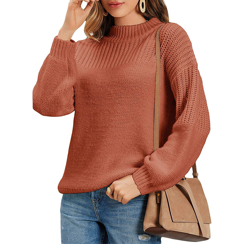 2024Autumn and Winter Solid Color Sweater Women's Long-Sleeved Sweater Cross-Border European and American Women's Clothing Amazon Sweater Women