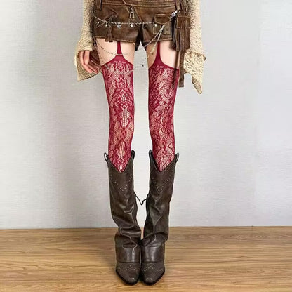 Spring and Autumn Striped Dark Red Millennium Hot-Selling Slimming Stockings Retro Dark Pattern Hot Girl Versatile Thin Pantyhose