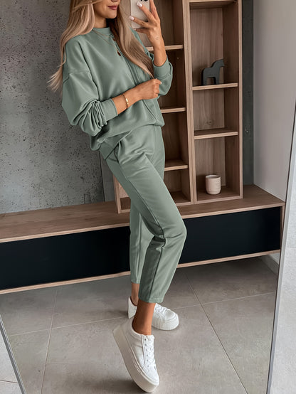 Ladies New Fashion Two-Piece Suit Long Sleeve Pullover，Sports Pants，Leisure Suit，Autumn and Winter Sportswear，Sportswear Pocket