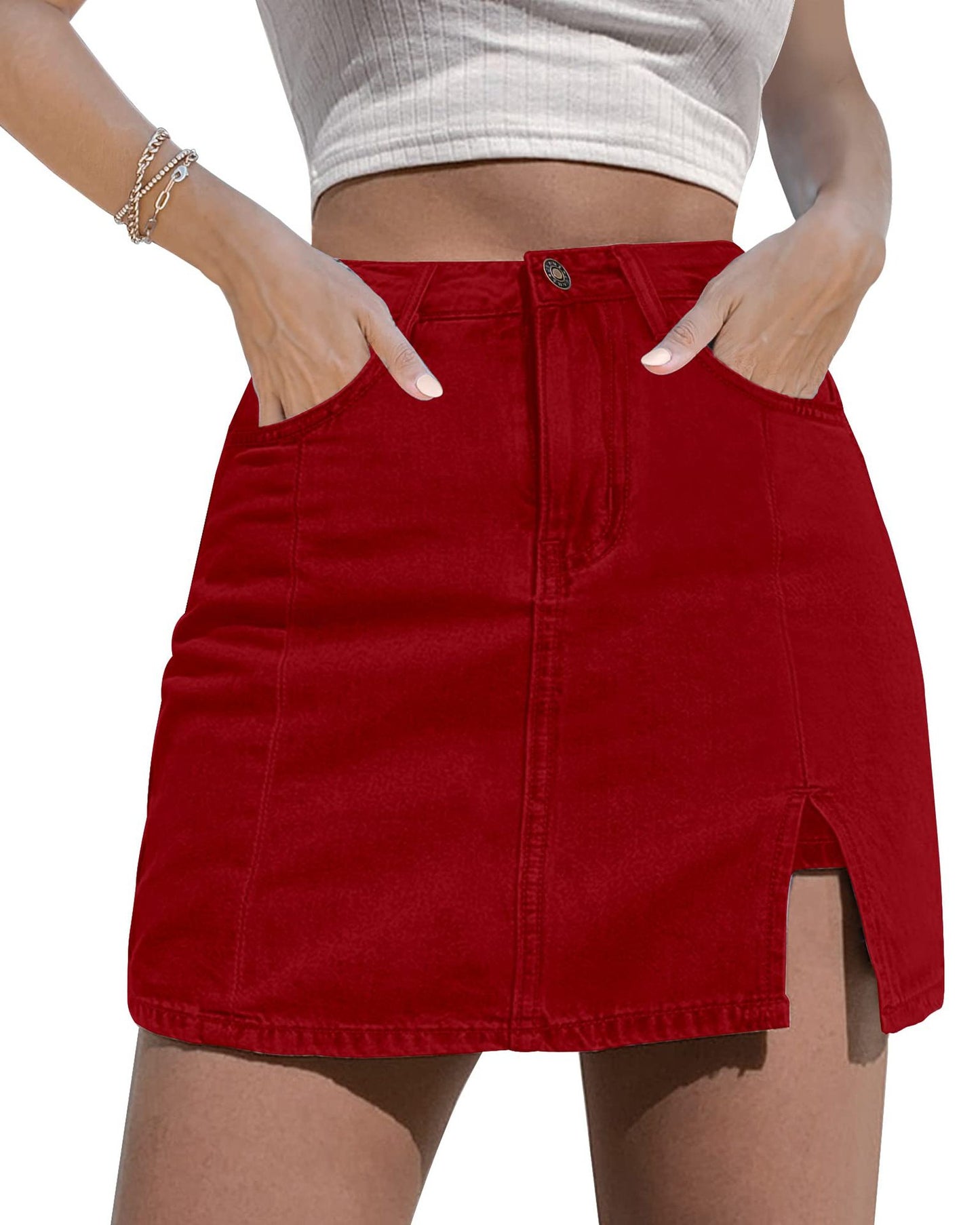 luvamia Skorts Skirts for Women Denim Mini Skirt Side Slit with High Waisted Jean Shorts Stretchy - Seldom Seen Styles