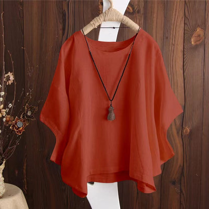 Solid Oversized Batwing Sleeve Loose Plus Size Top Casual Blouses Summer Essential Chic Top outfits Minimalist Feminine Womenswear casual outfits women cute summer outfit