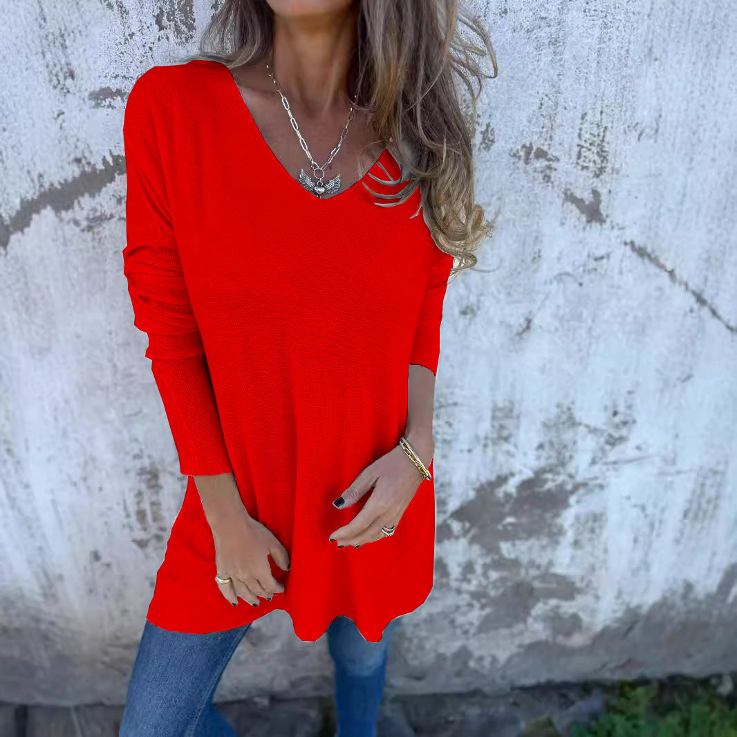 Long Sleeve V Neck Sweaters for Women Baggy Fall Fashion Casual Pullover Lightweight Sweaters for Women - Seldom Seen Styles