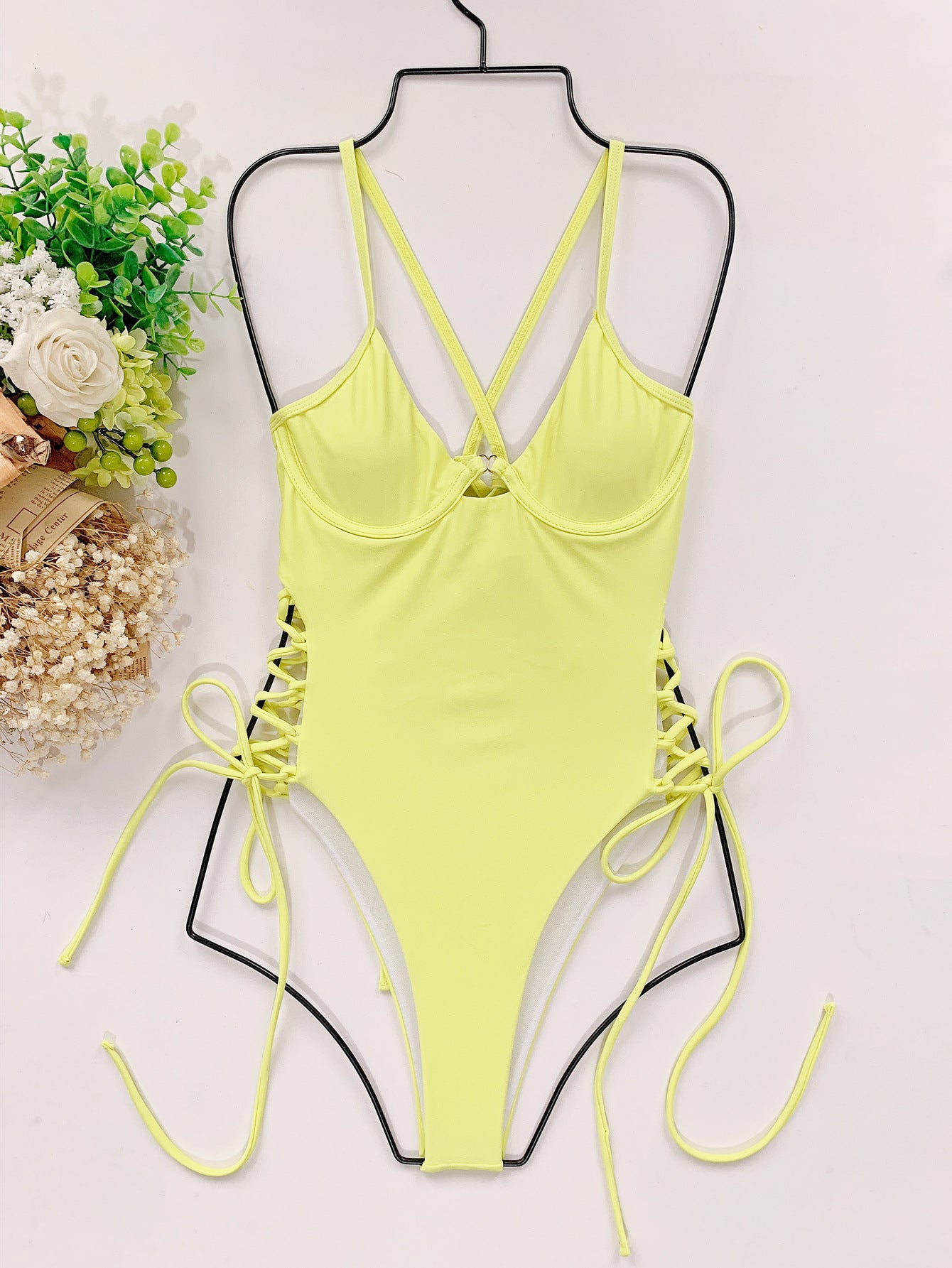 drawstring bikini romper swimsuit Bikini Solid Color Strap  One-Piece Adjustable Strap  Swimsuit - Seldom Seen Styles