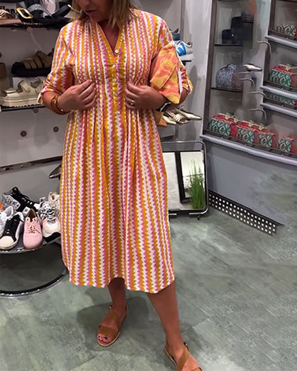 Hemdkleider für Damen, lässig, langärmelig, Button-Down, locker gestreift, Baumwolle, Maxi-Hemdkleid