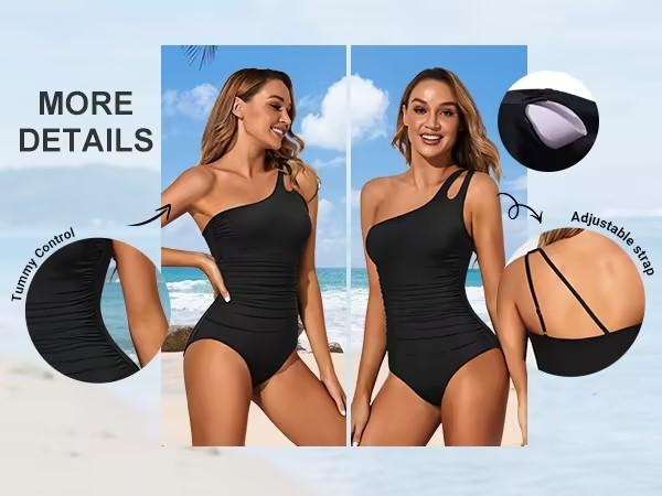 One Shoulder One Piece Swimsuit for Women Tummy Control Bathing Suits Modest Full Coverage Keyhole Swimwear - Seldom Seen Styles