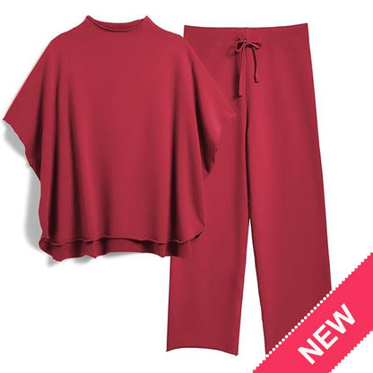 Songling Women Casual Two Piece Outfits 3/4 Batwing Sleeve Capelet CrewNeck Pullover Top Wide Leg Pants Lounge Sets Sweatsuit
