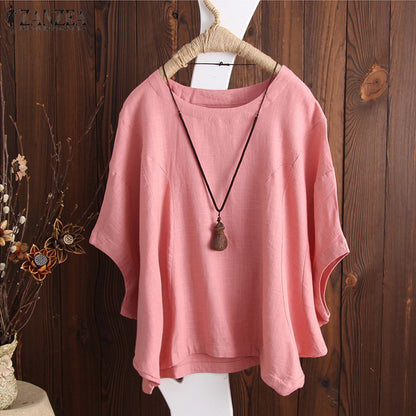 Solid Oversized Batwing Sleeve Loose Plus Size Top Casual Blouses Summer Essential Chic Top outfits Minimalist Feminine Womenswear casual outfits women cute summer outfit