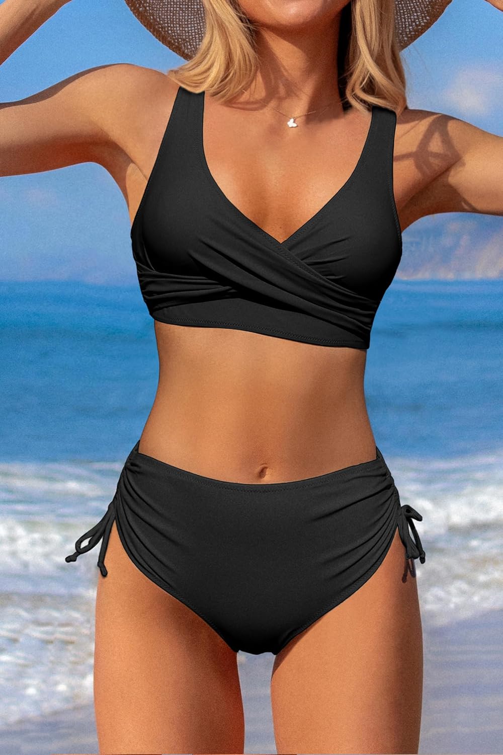 Women's High Waisted Bikini Twist Front Tie Back 2 Piece Swimsuits - Seldom Seen Styles