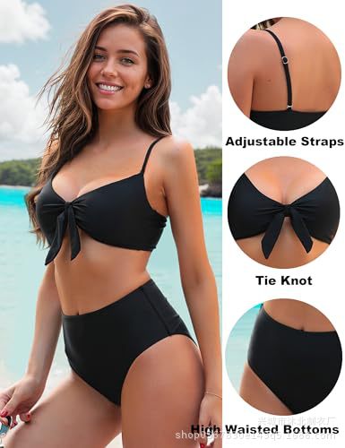 Womens High Waisted Bikini Set Tie Knot High Rise Two Piece Swimsuits Bathing Suits - Seldom Seen Styles