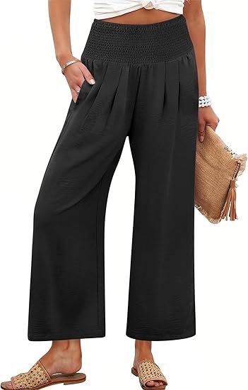 Women Linen Palazzo Pants Summer Boho Wide Leg High Waist Casual Lounge Pant 2025 Beach Travel Vacation Outfits