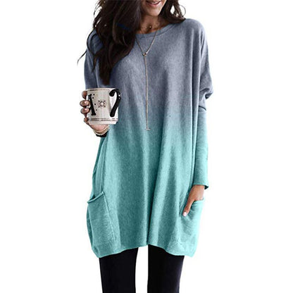 Womens plus size long sleeve tops crewneck lightweight sweatshirt loose casual oversized T shirts with pockets