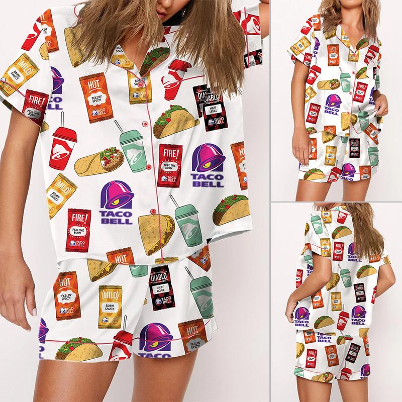 Bell Pajama Set For Women Print Comfy Satin Sleepwear & Loungewear Pjs Short Sleeve Top & Bottoms Shorts Without Pockets - SHESHOW - Seldom Seen Styles