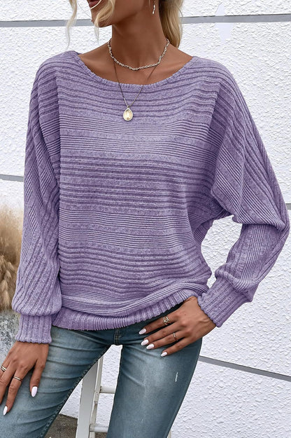 Weicher, einfarbiger Langarmpullover mit Fledermausärmeln, geeignet für Damen