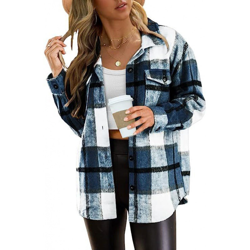 Kariertes Flanellhemd Damen Casual Shacket Jacken Übergroßes Langarmhemd Tops Herbst Winter Kleidung Mode 2024 