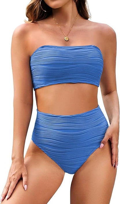 Women Bikini Set 2025 Removable Strap Textured Two Piece Swimsuits High Cut Bathing Suits - Seldom Seen Styles