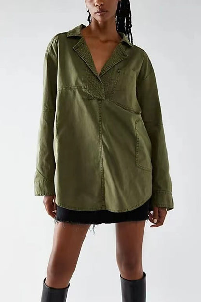 Pull en jean décontracté et confortable pour femme, chemisier à boutons et col en V, coupe ample, manches longues, veste en jean avec poche