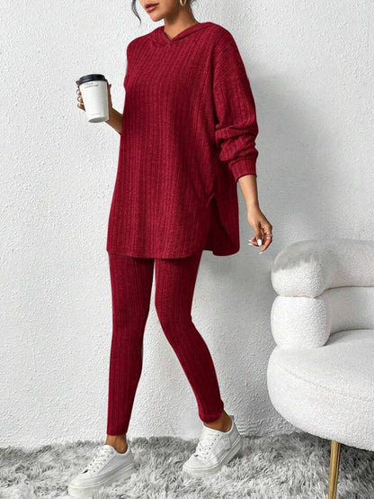 with Textured Two-Piece Set, Casual Long-Sleeved Hoodie and Leggings Suit, Women's Clothing