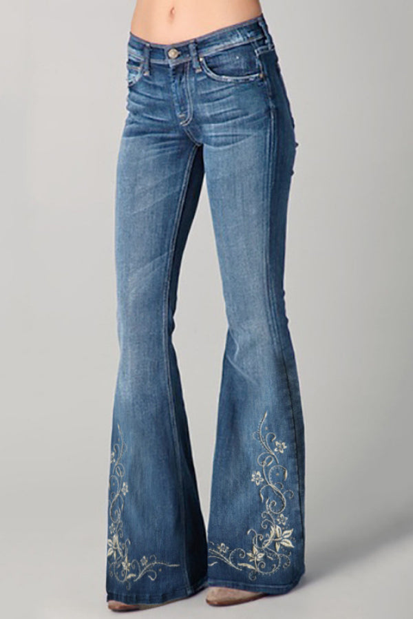 Unique Printed High-waisted Pocket Casual Flared Jeans - Seldom Seen Styles