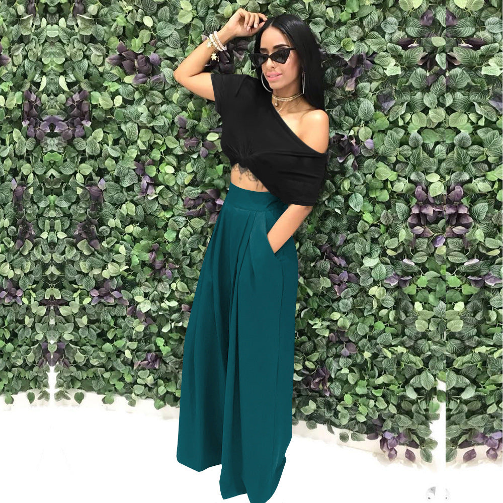 Women's Plain Plicated Pocket Wide Leg Pants, Casual Comfy High Waist Trousers for Summer, Ladies Bottoms for Daily Wear - Seldom Seen Styles