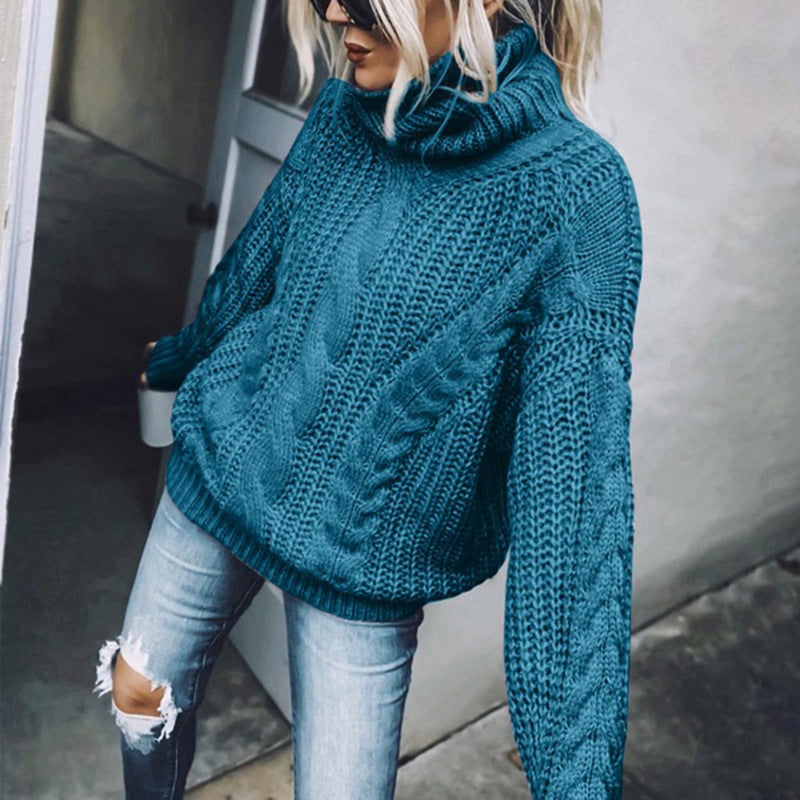 Herbst und Winter Europäischer und Amerikanischer Pullover Damen Einfarbig Rollkragen Strickoberteil Amazon Grenzüberschreitende Damenbekleidung 