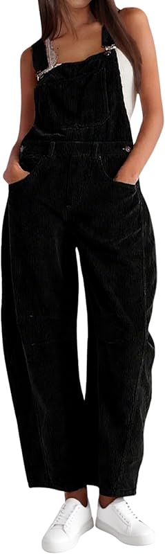 Corduroy Overalls for Women Barrel Wide Leg Bib Corduroy Pants Women Adjustable Romper Jumpsuit with Pockets - Seldom Seen Styles
