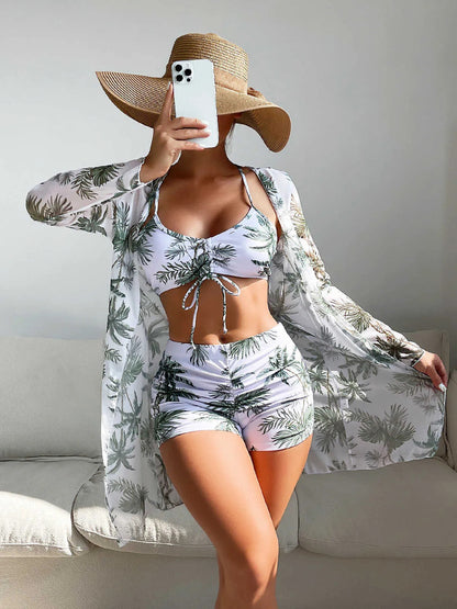 2023 Swimsuit Women's Designers Bikini Split Three Piece Set Cover Up High Waist Long Sleeve Ins Overshirt Drawstring Beach Bikinis Swimwear - Seldom Seen Styles