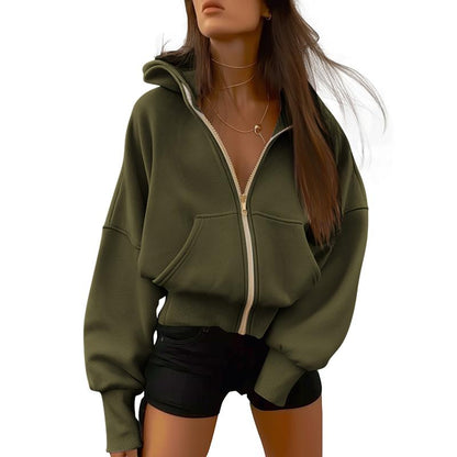 Women's Gold Zipper Hoodie Long Sleeve Fleece Y2K Style Casual Sweatshirt with Pockets for Fall Winter Clothes