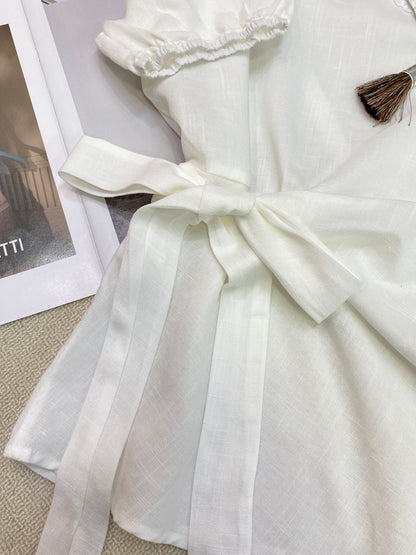 Women's Lace Patchwork Puff Sleeve Blouse Shorts Two-Piece Set Linen Cotton Summer Beach Vacation Outfit